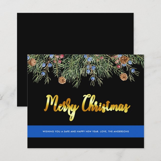 Budget Police Joyeux Noël Mince carte de ligne ble (Devant / Derrière)