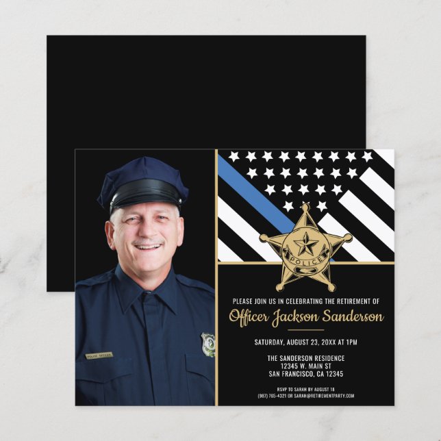 Budget Police Officer Photo Retirement Invitation (Front/Back)