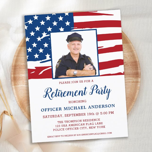 Budget Police Retirement Party US Flag Invitation (Creator Uploaded)