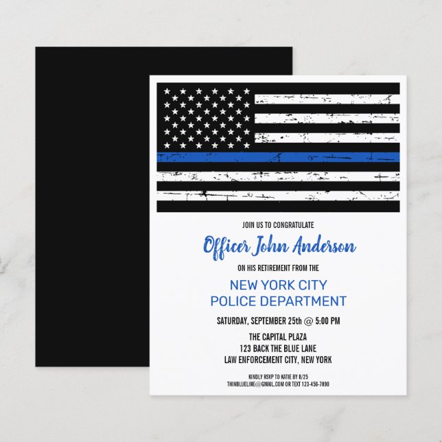Budget Police Retirement Thin Blue Line Invitation (Front/Back)