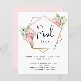 Budget pool party pink flamingo invitation