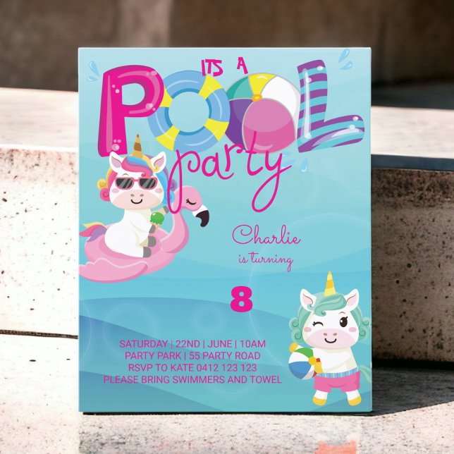 BUDGET Pool Party Unicorn Birthday Invitation  (Creator Uploaded)