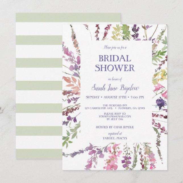 Budget Pressed Wildflower Boho Bridal Shower Invitation (Front/Back)