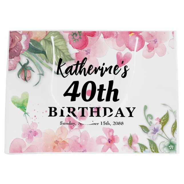 Budget, pretty birthday floral bright colours large gift bag (Front)