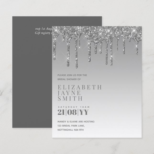 BUDGET Pretty Girly Bridal Shower Invites Glitter (Front/Back)