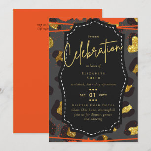 Budget Pretty Girly Sweet16 Gold Animal Print Inv Invitation