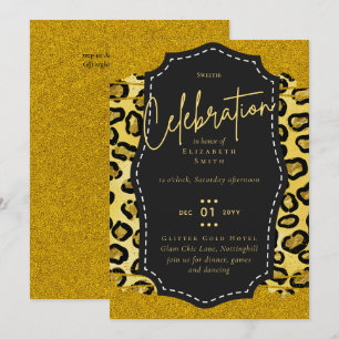 Budget Pretty Girly Sweet16 Gold Animal Print Inv Invitation