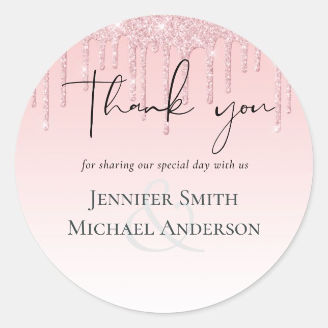 Budget Pretty Girly Wedding Dripping Glitter Pink Classic Round Sticker (Front)