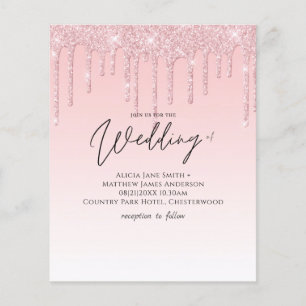 Budget Pretty Girly Wedding Glitter Pink Invite