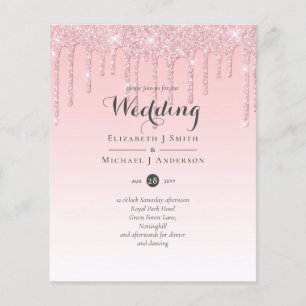 Budget Pretty Girly Wedding Glitter Pink Invite
