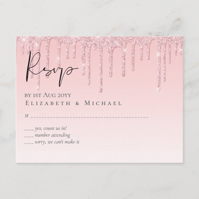 Budget Pretty Girly Wedding RSVP Glitter Pink Postcard (Front)