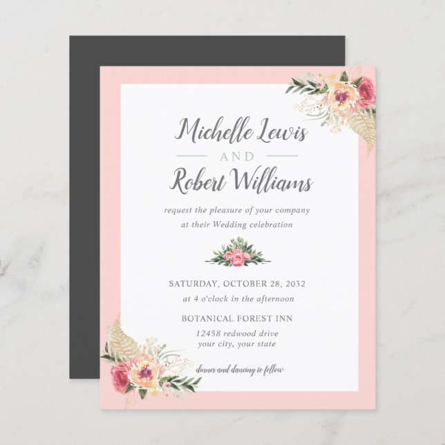 BUDGET Pretty Pink and Grey Floral wedding (Front/Back)