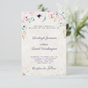 Budget Pretty Pink and purple floral wedding  Invitation