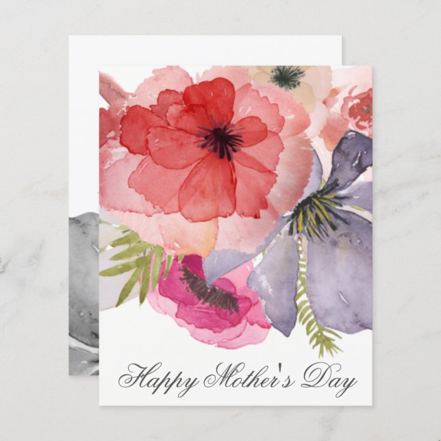 Budget Pretty Watercolor Florals Mothers Day Card (Front/Back)