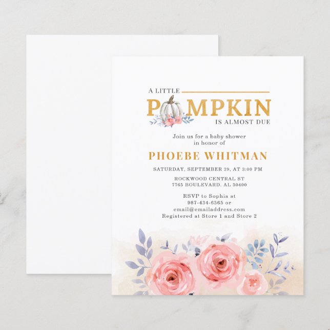 Budget Pumpkin Baby Shower Pink Roses Invitation (Front/Back)