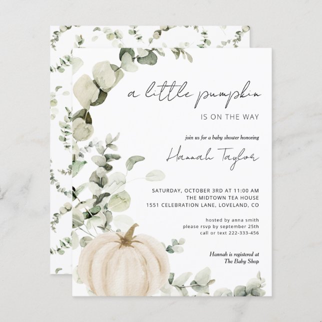 Budget Pumpkin Eucalyptus Baby Shower Invitation (Front/Back)