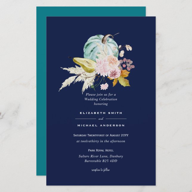 BUDGET Pumpkin FALL Thanksgiving Wedding Invite A9 (Front/Back)