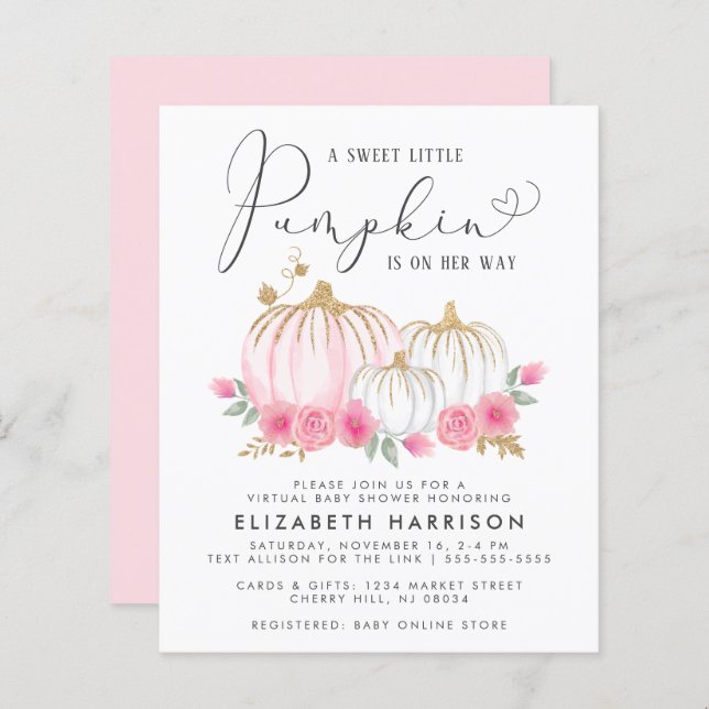 Budget Pumpkin Floral Baby Girl Virtual Shower (Front/Back)