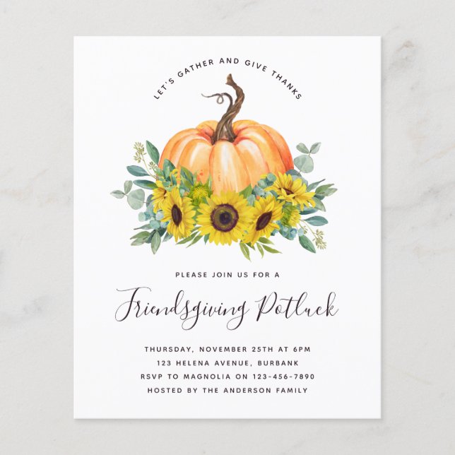 Budget Pumpkin Friendsgiving Potluck Invitation (Front)