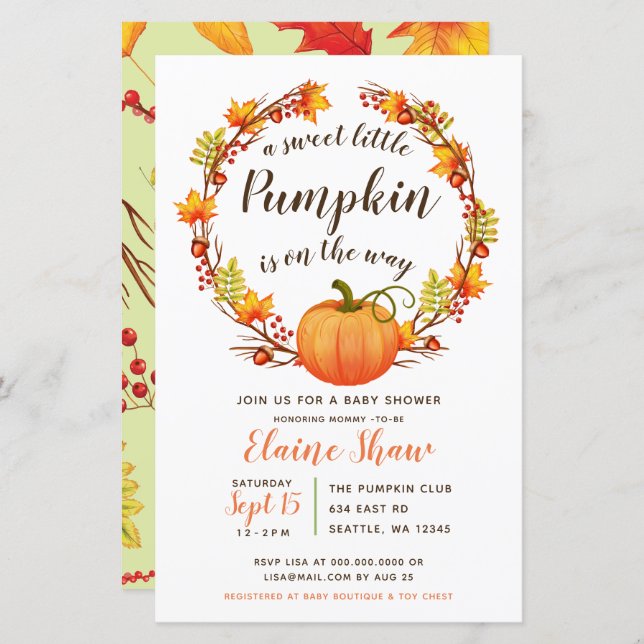 Budget Pumpkin Gender Neutral Baby Shower Invite (Front/Back)
