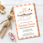 BUDGET Pumpkin Gender Neutral Shower Invitation Flyer<br><div class="desc">Celebrate the upcoming arrival of a sweet little pumpkin with this charming, gender-neutral baby shower design! Featuring a simple orange pumpkin with dark brown hearts and text, set against a cozy orange and white plaid pattern background, this fall-inspired theme is perfect for welcoming a baby, whether it's a boy or...</div>