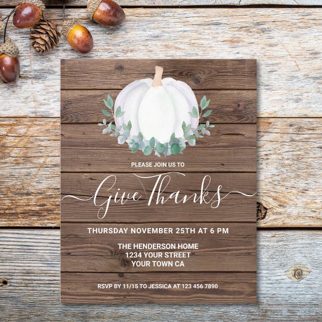 Budget Pumpkin Leaves Wood Thanksgiving Invitation (Creator Uploaded)