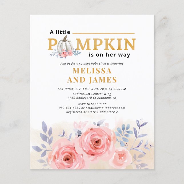 Budget Pumpkin Lilac Floral Couples Baby Shower (Front)
