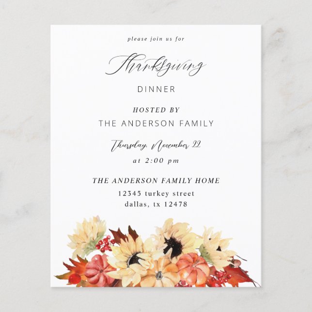 Budget Pumpkin & Sunflower Thanksgiving Flyer (Front)