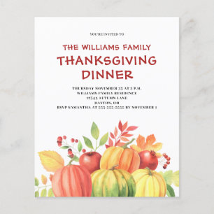Budget Pumpkin Thanksgiving Dinner Invitation 