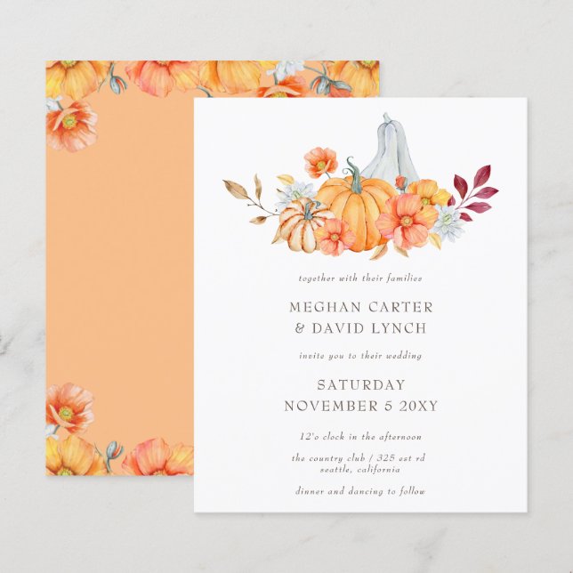 Budget Pumpkins Fall Wedding Invitation (Front/Back)