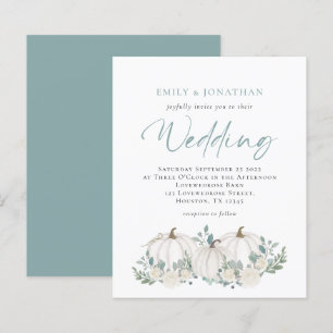 Budget Pumpkins Teal Foliage Wedding Invite
