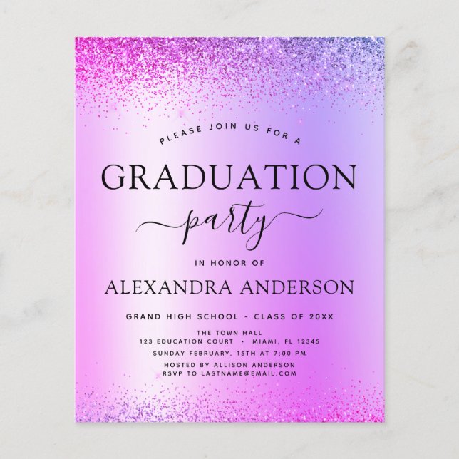 Budget Purple 2023 Graduation Party Glitter Flyer (Front)