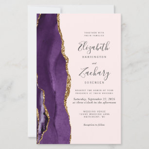 Budget Purple Agate Blush QR Code Wedding Invite