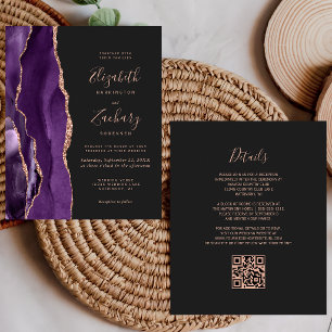 Budget Purple Agate Rose Gold Dark QR Code Wedding
