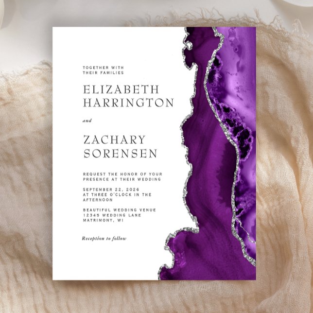 Budget Purple Agate Silver Wedding Invitation (Creator Uploaded)
