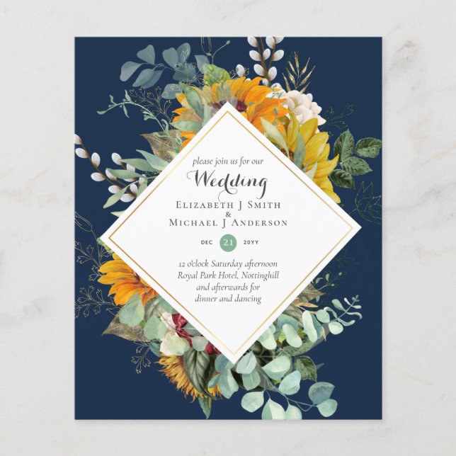 BUDGET Purple Blue Floral Wedding Invitations Flyer (Front)