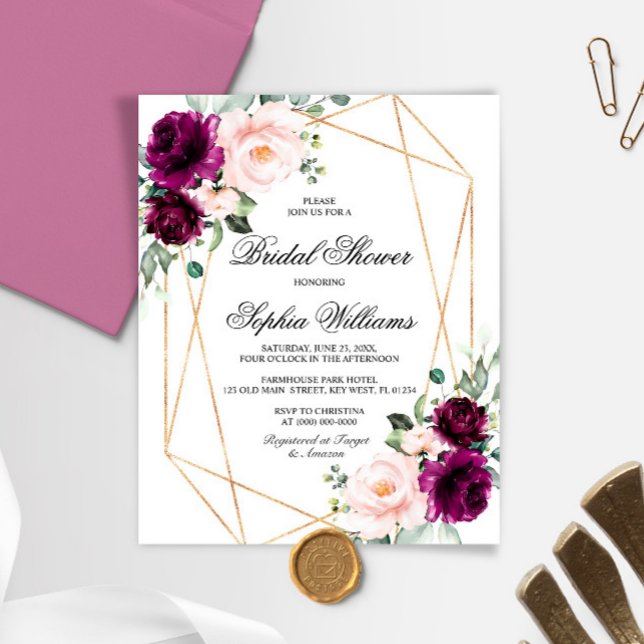 Budget Purple & Blush Bridal Shower Invitation (Creator Uploaded)