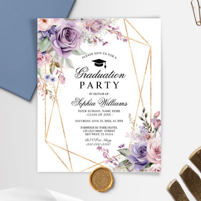 Budget Purple & Blush Graduation Party Invitation (Creator Uploaded)