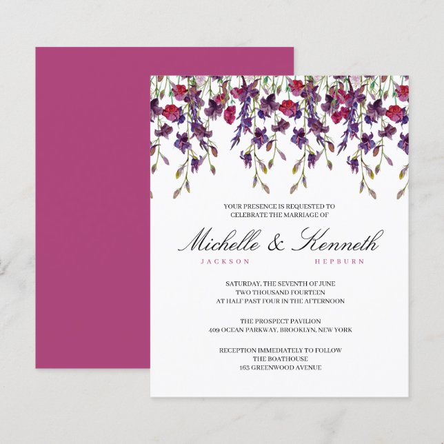 Budget Purple Botanical Wedding Invitation (Front/Back)