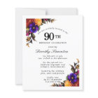 BUDGET Purple Burgundy Floral 90th Birthday Invite
