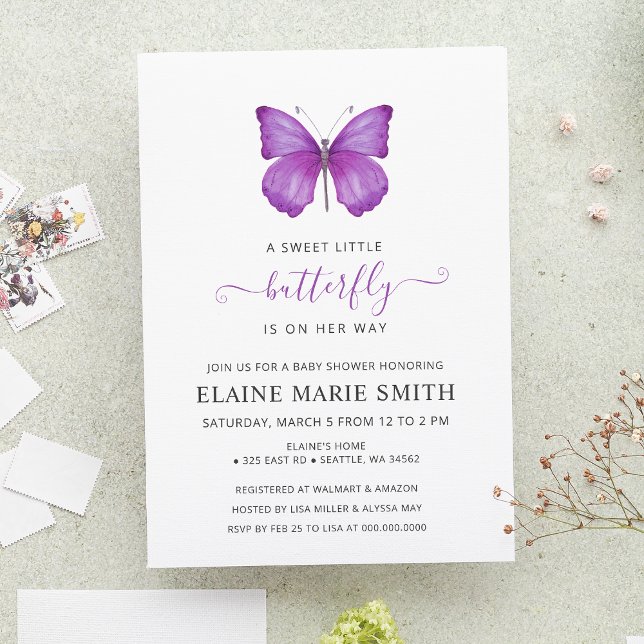 Budget Purple Butterfly Baby Shower Invitation (Creator Uploaded)