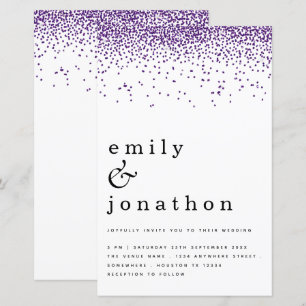 Budget Purple Confetti Glitter Wedding Invitation