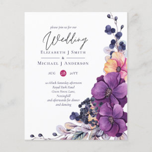 BUDGET Purple Dynasty Dark Floral Wedding Invites