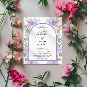 Budget Purple Floral Arch Wedding Invitation