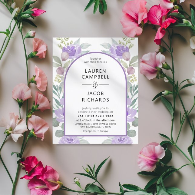 Budget Purple Floral Arch Wedding Invitation (Creator Uploaded)