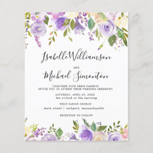 Budget Purple Floral Botanical Wedding Invitation