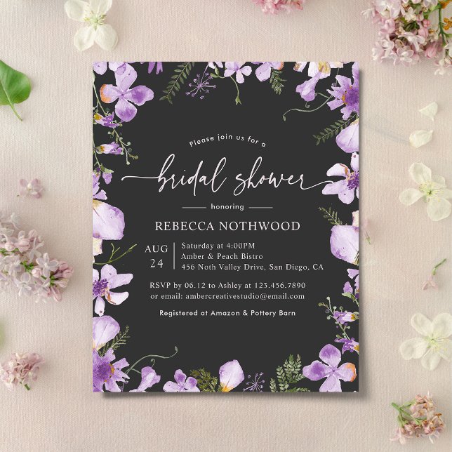 Budget Purple Floral Bridal Shower Invitation  (Creator Uploaded)