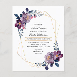 Budget Purple Floral Bridal Shower Invitation