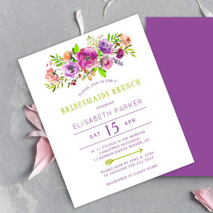 Budget purple floral bridesmaids brunch invitation
