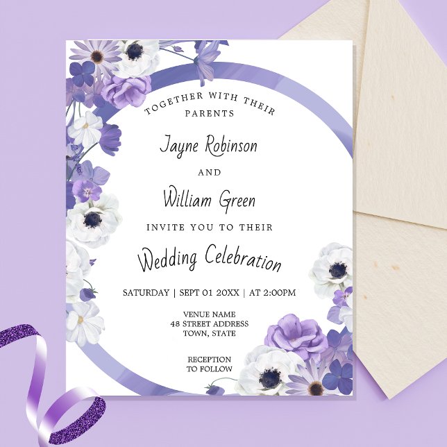 Budget Purple Floral Frame Wedding Invitation (Creator Uploaded)